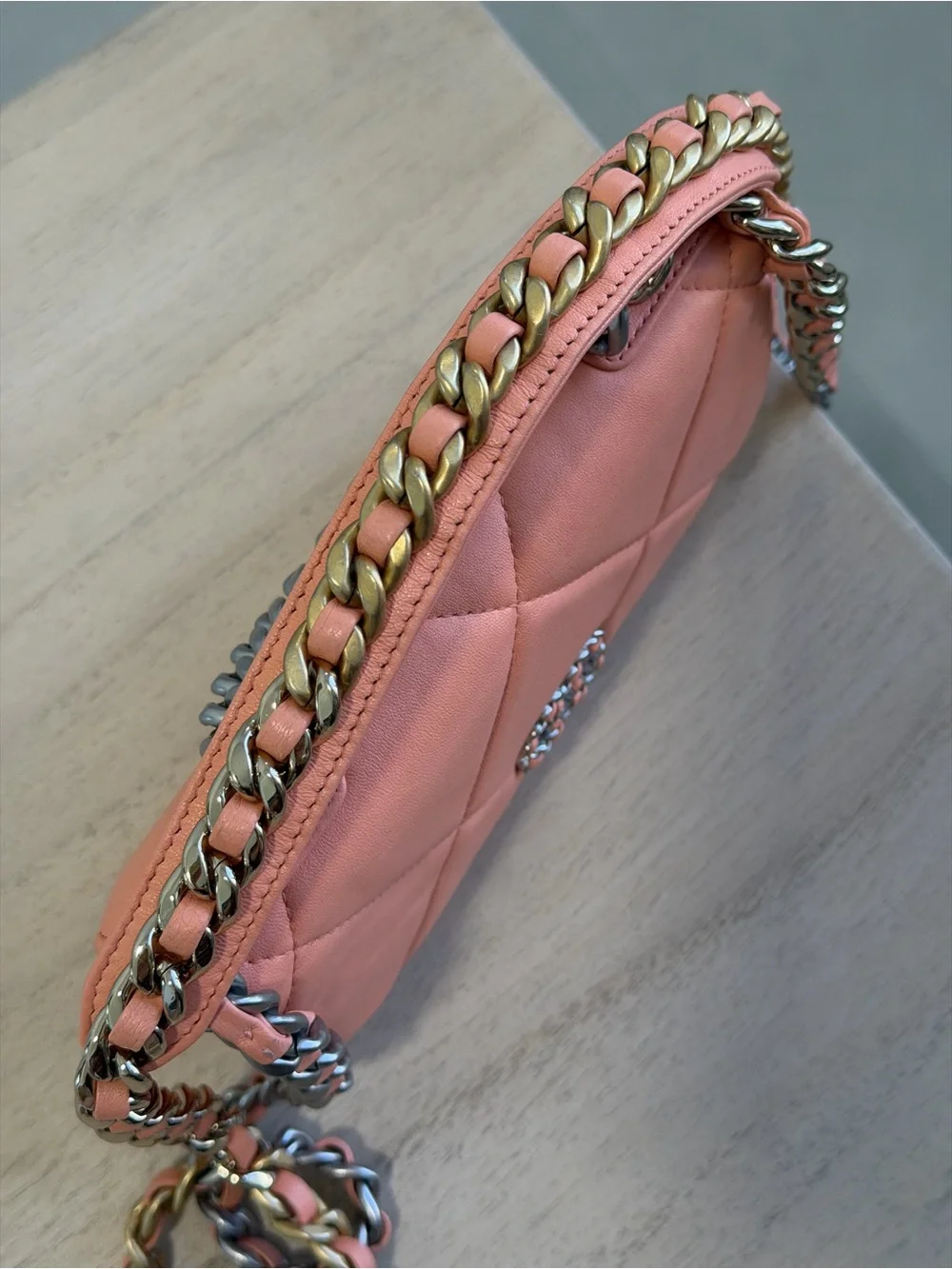 CHANEL 19 Wallet on Chain Salmon Lambskin Quilted mixed metal hardware